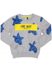Свитшот серый с синими звёздами, желтой полосой и надписью "ОNE WAY" фото