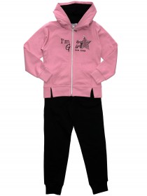 Костюм утеплённый: розовая толстовка с надписью и чёрные штаны  цена