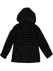 Пальто чёрное стёганое комбинированное с капюшоном  фото