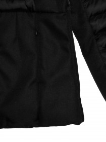 купить Пальто чёрное стёганое комбинированное с капюшоном 