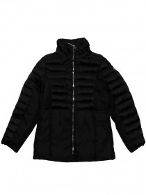 Пальто чёрное стёганое комбинированное с капюшоном  фото