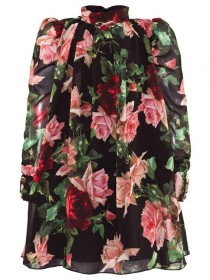 купить Платье чёрное воздушное шифоновое с алыми и розовыми розами