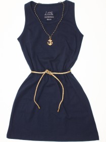 Платье темно-синее легкое с золотым украшением "Якорь" и поясом цена