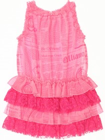 купить Платье розовое легкое с кружевом и оборками