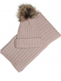 Комплект бежевый тёплый шарф и шапка