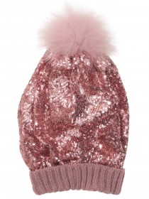 Комплект шапка и шарф розовый с пайетками фото