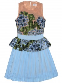 Платье голубое с телесным верхом и вышивкой "Гортензия" для мам