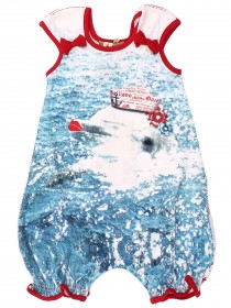 Песочник белый с голубым принтом "Дельфин" и красными бантиками