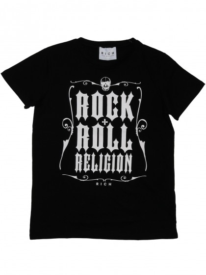 Футболка черная с белой надписью "Rock&Roll Religion"
