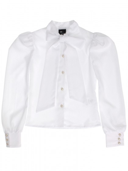 Блузка белая элегантная с бантом и жемчужными пуговицами 