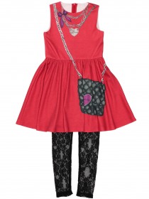 Комплект красное платье с сумочкой пышное и чёрные кружевные лосины цена