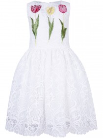 Платье белое кружево с вышивкой "3 тюльпана" и пайетками