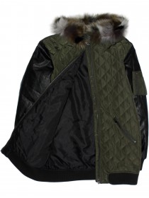 Куртка стеганая цвета хаки с меховой жилеткой фото