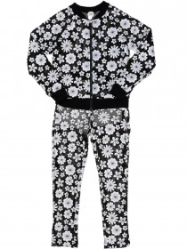 Комплект куртка-бомбер и брюки черный с белыми цветами