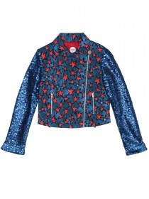 купить Куртка-косуха синяя принт "Красные звезды"