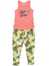 Комплект яркий летний: разноцветные штаны и коралловая майка