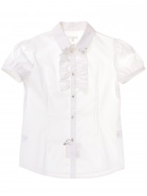 Блузка белая с коротким рукавом бантиками и стразами на воротнике