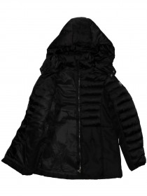 Пальто чёрное стёганое комбинированное с капюшоном  цена